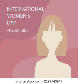 Break the bias. Women's international day 8th march. Celebrate women's achievement. Portrait of beautiful blonde woman. Raise awareness against bias. IWD. Flat vector illustration