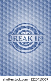 Break in blue polygonal emblem.
