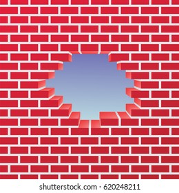Break in a brick wall. Vector Illustration.
