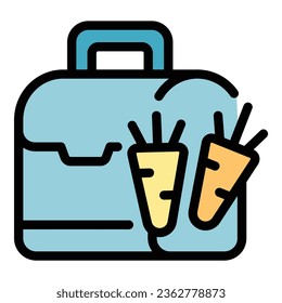 Break carrot food icon outline vector. School meal. Snack bag color flat