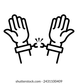 Brecht die Kette Handschellen, Linie Symbol. Symbol der Freiheit. Zerbrechliche Stahlfesseln. Vektor-Illustration flaches Design. Isoliert auf weißem Hintergrund.