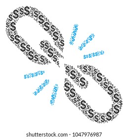 Break Chain Link mosaic of dollars. Vector dollar icons are composed into break chain link collage.