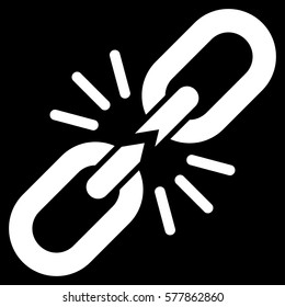 Break Chain Link Vector Icon. Flat White Symbol. Pictogram Is Isolated On A Black Background. Designed For Web And Software Interfaces.