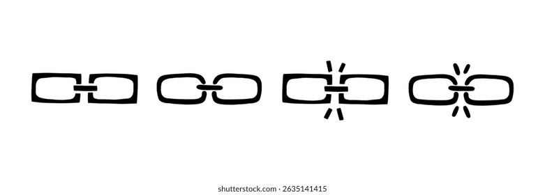 Break chain link weak icon set. Weak disconnect line broken gap unlink collection. Vector illustration