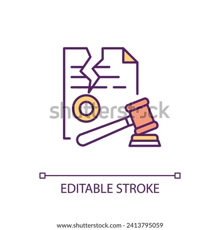 Break contract according to court decision RGB color icon. End of commercial relationship. Legal documents regulation. Isolated vector illustration. Simple filled line drawing. Editable stroke