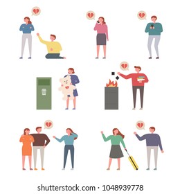 Break Up Couples Character. Vector Illustration Flat Design