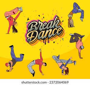 Break dance banner with Cool girl and boy Dancers.