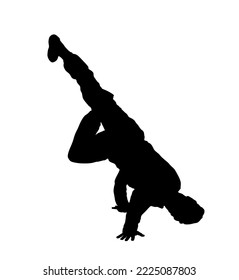 Break dance boy vector silhouette illustration isolated on white background. Modern urban dancer exhibition show. Attractive athlete man shape performer skill street. Fit sport gymnastic figure shadow