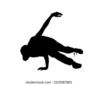 Break dance boy vector silhouette illustration isolated on white background. Modern urban dancer exhibition show. Attractive athlete man shape performer skill street. Fit sport gymnastic figure shadow