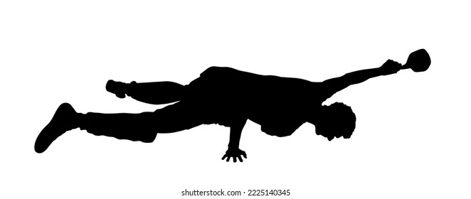 Break dance boy vector silhouette illustration isolated on white background. Modern urban dancer exhibition show. Attractive athlete man shape performer skill street. Fit sport gymnastic figure shadow