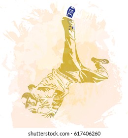 Break dance dancer on handcrafted grunge background. Vector illustration