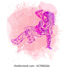 Break dance dancer on handcrafted grunge background. Vector illustration