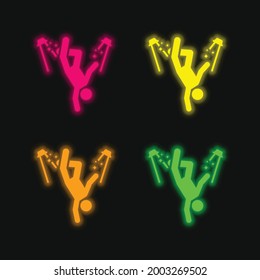 Break Dance four color glowing neon vector icon