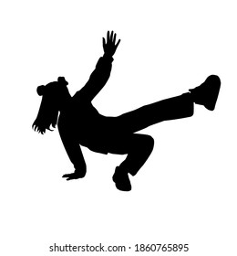 Break dance girl in sports suite black silhouette vector illustration