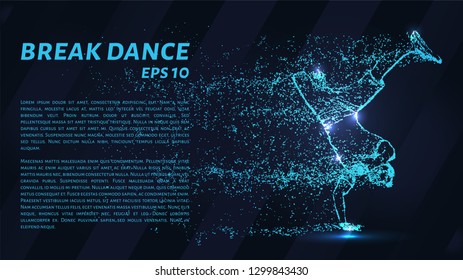 Break dance. Glowing dots to create the shape of the dancer. Dance, break, art and other illustration or background concepts