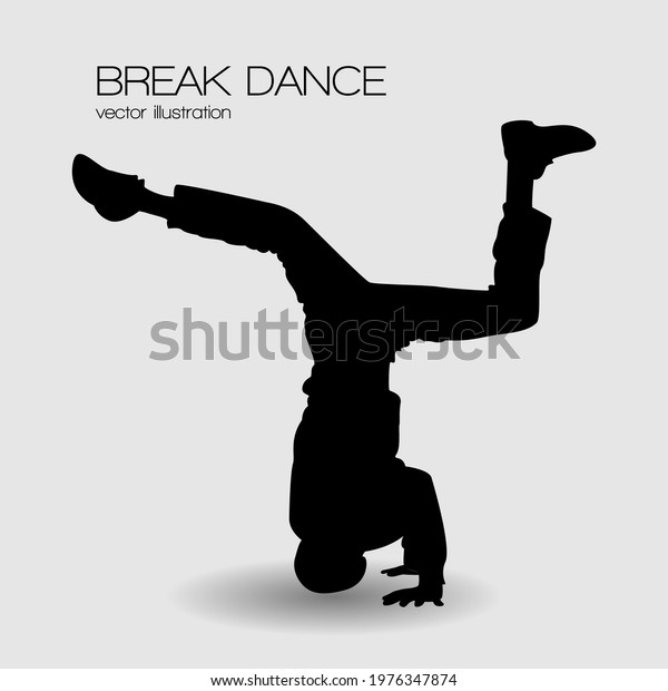 Break dance silhouette. Breakdancer headstand.\
Headspin. Hip hop acrobat silhouette. Background and text on a\
separate layer, color can be\
changed.