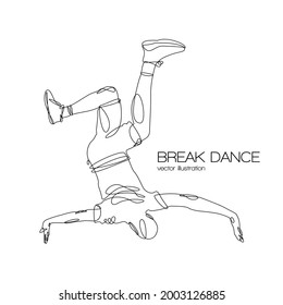break dance silhouette continuous line vector illustration isolated