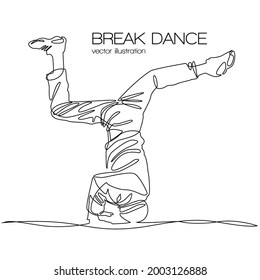 break dance silhouette continuous line vector illustration isolated