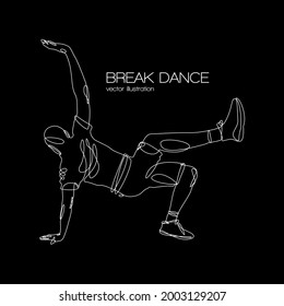 break dance silhouette continuous line vector illustration isolated