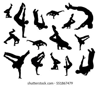 Break Dance Silhouette Isolated On White Background. Vector Illustration Of Break Dancer Man.