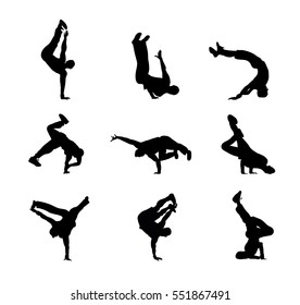 Break Dance silhouette isolated on white background. Vector illustration of break dancer man.