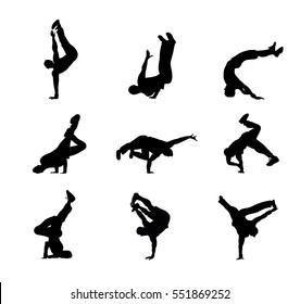 Break Dance silhouette isolated on white background. Vector illustration of break dancer man.