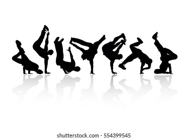 Break Dance silhouette isolated on white background. Vector illustration of break dancer man.