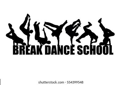 Break Dance silhouette isolated on white background. Vector illustration of break dancer man. Break Dance School logotype.