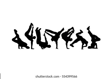 Break Dance Silhouette Isolated On White Background. Vector Illustration Of Break Dancer Man.