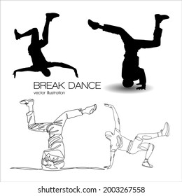 break dance silhouette isolated vector illustration set