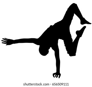 Break dance silhouette isolated. Vector illustration of break dancer young man on white background.