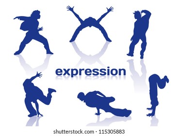 Break dance silhouettes on white background