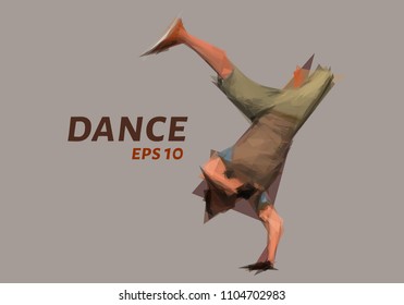 Break dance from triangles. Break dance low poly. Vector illustration.