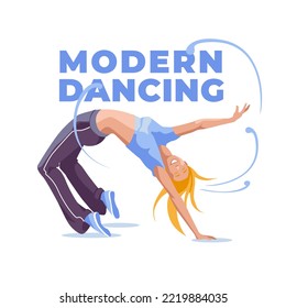 break dancer girl. Advertisement of club dances. Street freestyle. Isolated on white background vector flat illustration