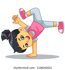 Break Dancer Girl Practicing Her Moves.
