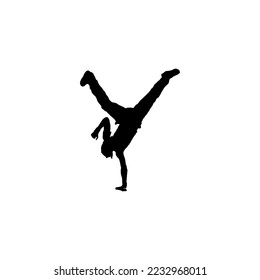 Break dancer icon. Simple style break dance lessons course big sale poster background symbol. Break dancer brand logo design element. Break dancer t-shirt printing. Vector for sticker.