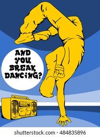 Break dancer and record player. The file has four layers: background, text, record player, a dancer.