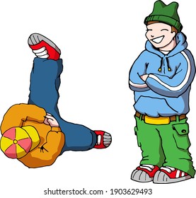 break dancers b-boys hip hop boys rap street dance isolated vector teenagers urban city culture 