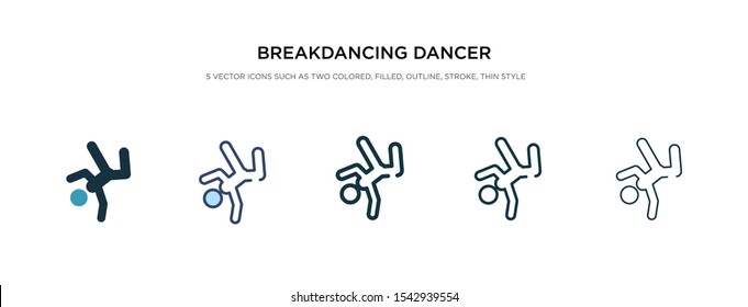 break dancing dancer icon in different style vector illustration. two colored and black break dancing dancer vector icons designed in filled, outline, line and stroke style can be used for web,