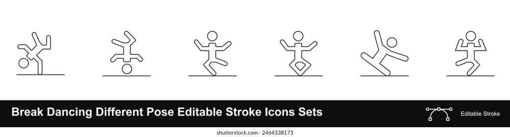 Break dancing different pose editable stroke icons sets