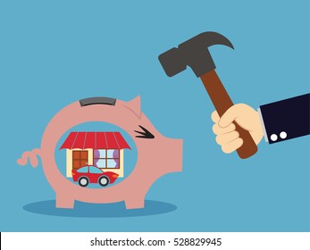 Break down piggy moneybox.vector illustration.