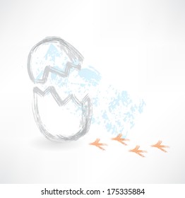 Break egg with bird footprints grunge icon