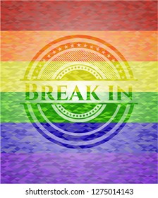 Break in emblem on mosaic background with the colors of the LGBT flag