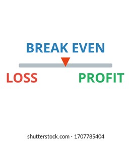 Break even point concept vector. Profit, loss text on white background. Business and accounting concept. Flat illustration.