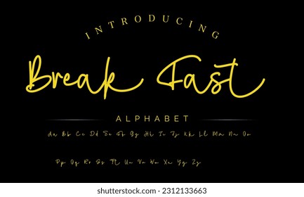 Break Fast Lettering signature font isolated on grey background. brus style alphabet. Vector logo letters.