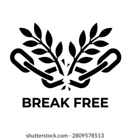 Break Free Silhouette Concept with Broken Chain and Laurel Wreath, Symbol of Freedom, Liberty, and Nelson Mandela Day Vector Illustration