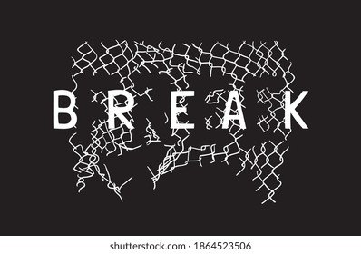 break free slogan on broken wire fence background illustration