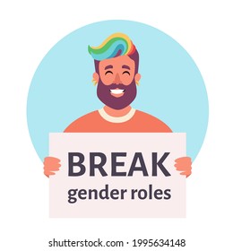 Break gender roles. Gender-neutral movement. Non-binary. LGBTQ Pride concept. Vector illustration