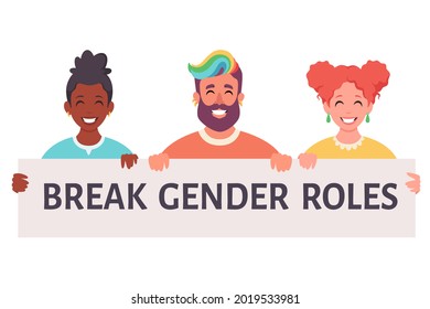 Break gender roles. Gender-neutral movement. Non-binary. LGBTQ Pride concept. Vector illustration