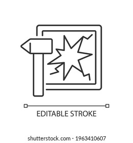 Break Glas im Notfall linearen Symbol. Schutzausrüstung. Löschwerkzeuge für Flammen. Dünne, anpassbare Illustration. Contour-Symbol. Vektor-einzelne Rahmenzeichnung. Bearbeitbarer Hub